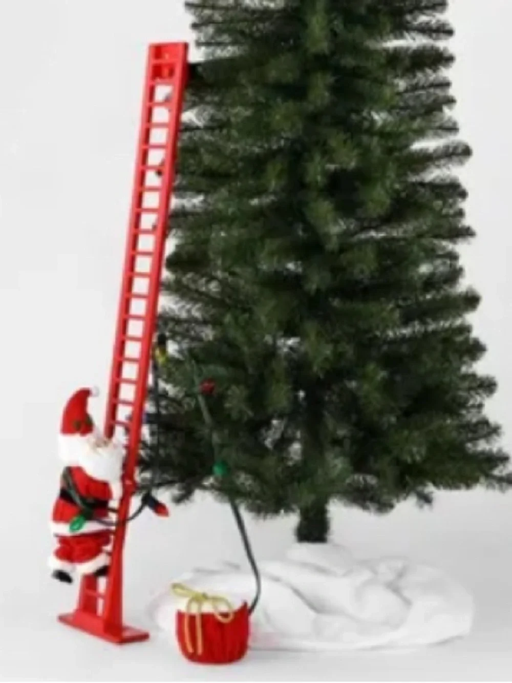New Animated Climbing Holiday Santa on Ladder Tree Decor - Red and Green